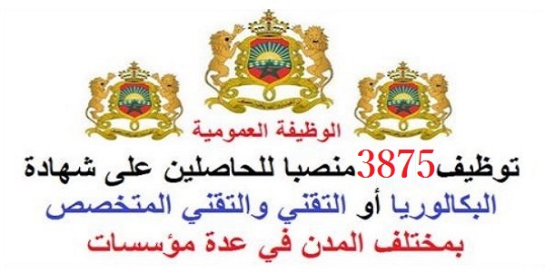 الوظيفة العمومية: توظيف 3875 منصبا في عدة تخصصات ابتداء من النيفو بكالوريا والبكالوريا فما فوق. الترشيح قبل 30 غشت 2026
