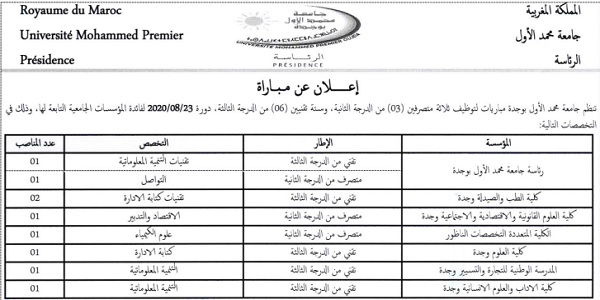 جامعة محمد الأول – وجدة : مباريات لتوظيف 31 مناصب. آخر أجل 24 يونيو 2026