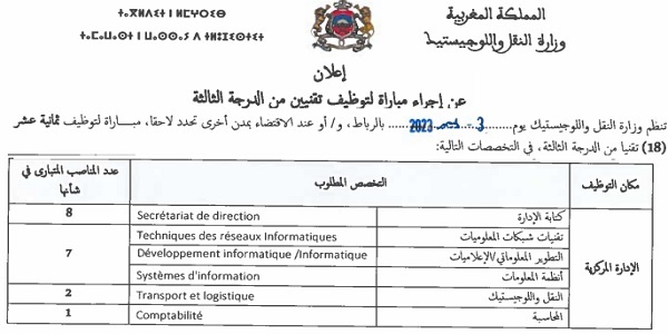وزارة النقل واللوجيستيك : مباريات لتوظيف 40 مناصب. آخر أجل 23 يونيو 2026